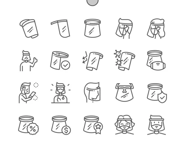 Face shield. Protection. Glasses face shield. Protect and safety. Epidemic of coronavirus. Pixel Perfect Vector Thin Line Icons. Simple Minimal Pictogram — 图库矢量图片