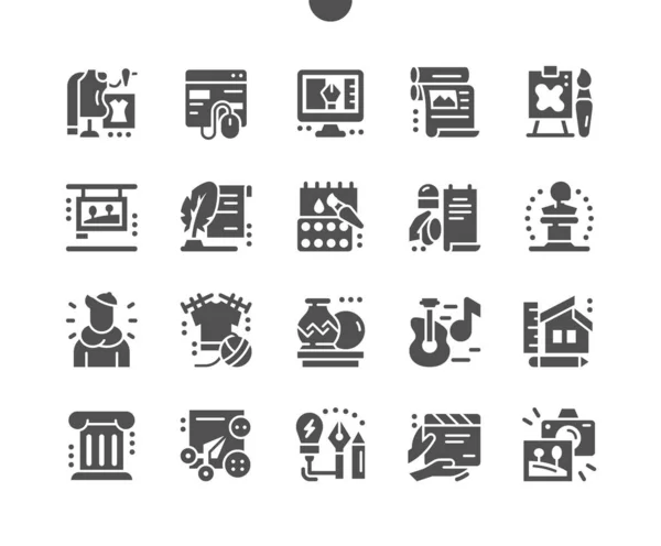 General arts. Sculpture, architecture, web design, fashion design, printing and other. Museum, artist. Visual inspiration. Vector Solid Icons. Simple Pictogram — стоковый вектор