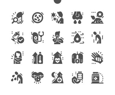 Pertusis. Akciğer enfeksiyonu. Boğmaca, öksürük, astım, hasta, virüs, solunum. Sağlık, sağlık ve ilaç. Vektör Katı Simgeleri. Basit Resim Grafiği