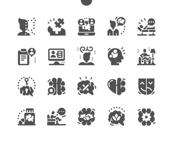 Psycholoog. Geestelijke problemen. Stress en antidepressiva. Gezondheidszorg, medische zorg en geneeskunde. Vector Solid Icons. Eenvoudig Pictogram — Stockvector