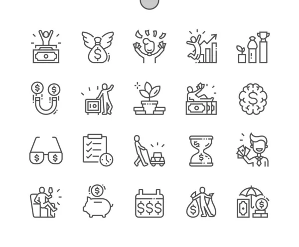 Millionaire. Luxury. Rich man. Money and investment. Success. Pixel Perfect Vector Thin Line Icons. Simple Minimal Pictogram — Stock Vector