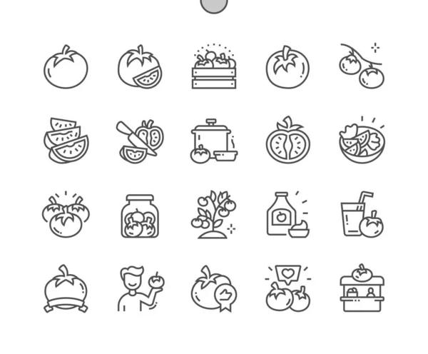 Ντομάτα. Κέτσαπ. Βιολογικό λαχανικό. Κατάστημα τροφίμων, σούπερ μάρκετ. Μενού για εστιατόριο και καφέ. Pixel Perfect Vector Λεπτές γραμμές εικονίδια. Απλό ελάχιστο εικονόγραμμα — Διανυσματικό Αρχείο