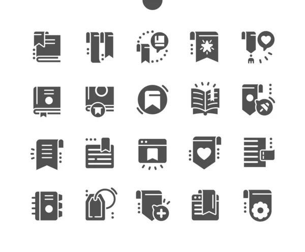 Bookmark. Saved link. Book, reading, literature, tag, ribbon, label and sticker. Diary with bookmarks. Vector Solid Icons. Simple Pictogram — ストックベクタ