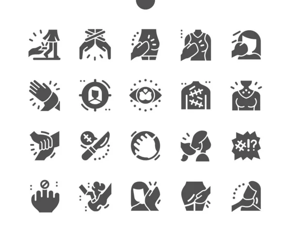 Harassment and abuse. Stress, afraid, aggression, bullying, depressed, unhappy, emotional and pressure. Pursuit and pervert. Vector Solid Icons. Simple Pictogram — Stock Vector