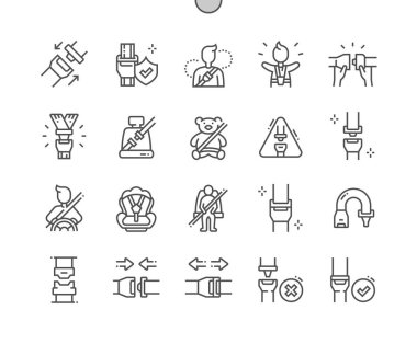 Seatbelt. Drive safety. Baby seat. Approved seatbelt. Pixel Perfect Vector Thin Line Icons. Simple Minimal Pictogram