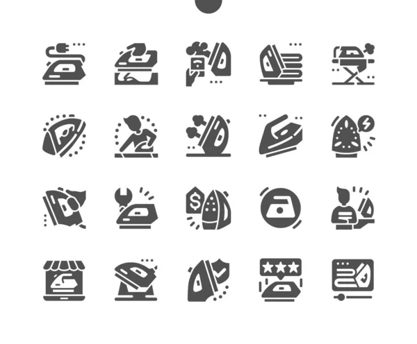 Iron. Video review. Repairs, warranty, price and reviews of iron. Ironing facility. Vector Solid Icons. Simple Pictogram — Vettoriale Stock