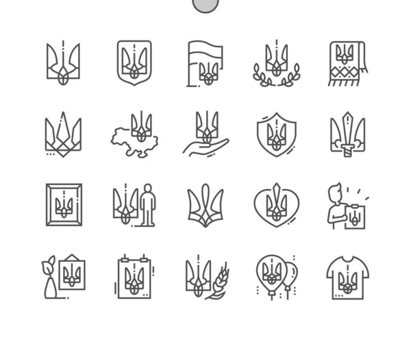 Tridente da Ucrânia. Brasão de armas da Ucrânia, emblema do Estado. Símbolo nacional ucraniano. Pixel vetor perfeito ícones de linha fina. Pictograma mínimo simples — Vetor de Stock