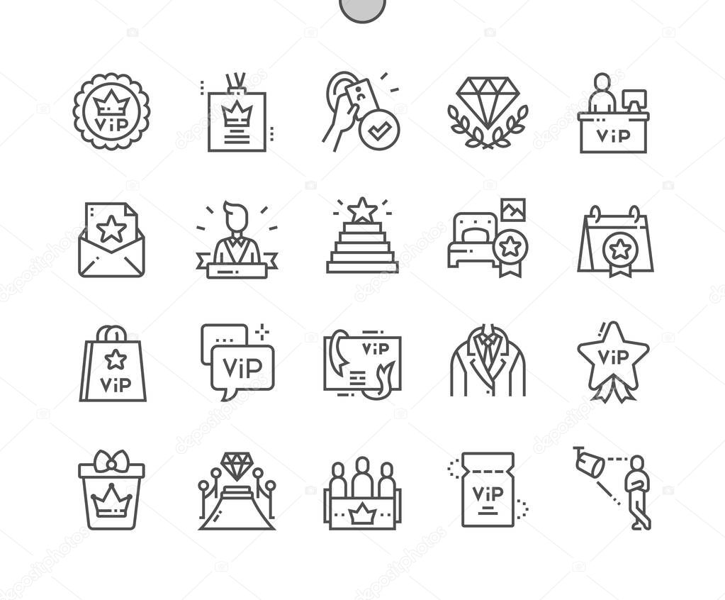 VIP. Diamond and luxury. Premium quality. Vip person. Pixel Perfect Vector Thin Line Icons. Simple Minimal Pictogram