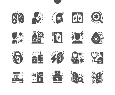 Zatürree. Akciğer enfeksiyonu. Ciğerleri dinle. Öksürük, tedavi ve haplar. Sağlık, sağlık ve ilaç. Vektör Katı Simgeleri. Basit Resim Grafiği