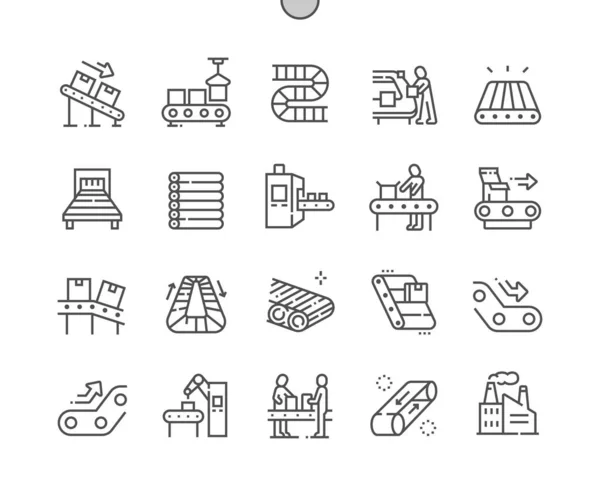 Transportfabriek Geautomatiseerde Productie Engineering Robotindustrie Transportband Pixel Perfecte Vector Dunne — Stockvector