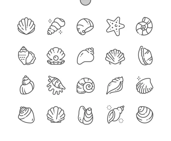 Seashell Sea Star Mollusk Pearl Sea Nature Pixel Perfect Vector — Vettoriale Stock