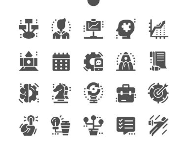 New business. Diagram and graphs. Work processes. Strategy, development, plan and scheduling. Launch project. Vector Solid Icons. Simple Pictogram