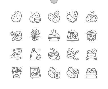 Potato vegetable. Food. Cooking, recipes and price. Potato chips. Menu for cafe. Pixel Perfect Vector Thin Line Icons. Simple Minimal Pictogram