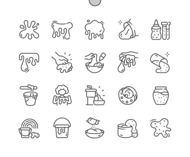 Slime. Mucus liquid. Kids toy. Slime in bottle and container. Pixel Perfect Vector Thin Line Icons. Simple Minimal Pictogram