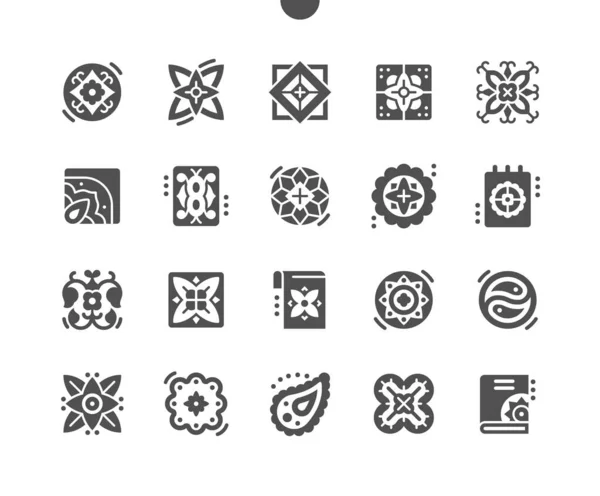 Antiguo Geométrico Patrón Floral Ornamento Mosaico Mandala Vector Solid Icons — Archivo Imágenes Vectoriales