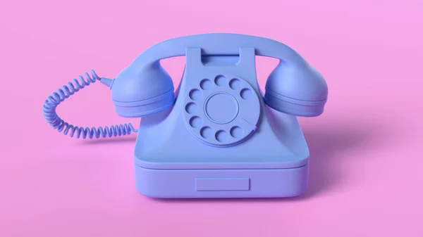 Render of Blue Vintage Phone isolerad på rosa bakgrund Stockfoto
