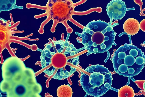 Ілюстрація Бактерій Вірусних Клітин Плаває Темному Тлі Ліцензійні Стокові Зображення