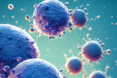 Illustration of blue bacteria cells field on blue background 