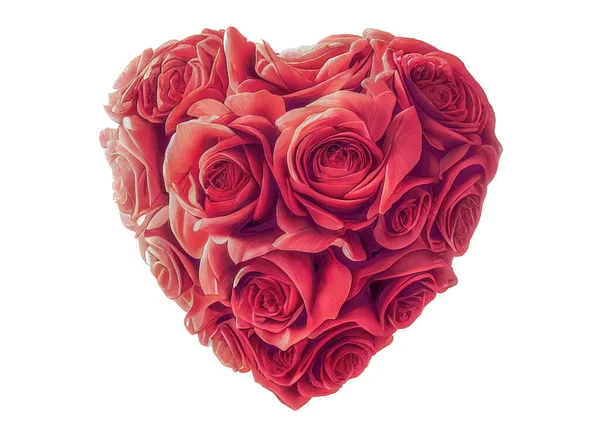 Illustration Bouquet Heart Rose Flowers White Background — Stock Photo, Image