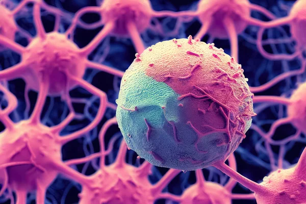 Ілюстрація Рожевих Помаранчевих Бактерій Вірусних Клітин Плавають Темному Тлі Стокове Фото