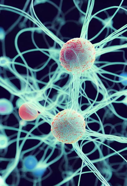 Illustration Der Blauen Neuronen Verbindung Auf Dem Schwarzen Hintergrund Stockbild
