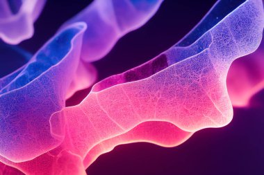 Siyah arkaplanda 2B şeffaf floresan soyut mikroskobik yapının çizimi