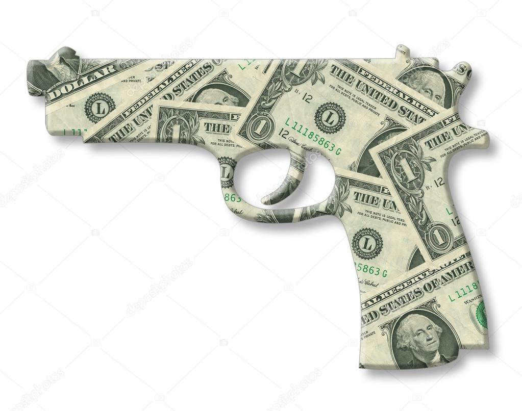 Model of a gun with money