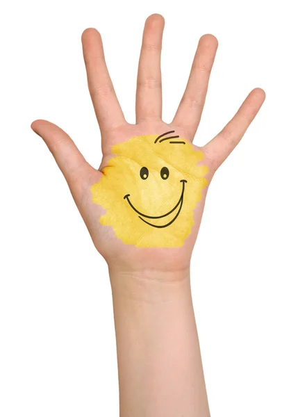 Gekleurde hand met glimlach — Stockfoto