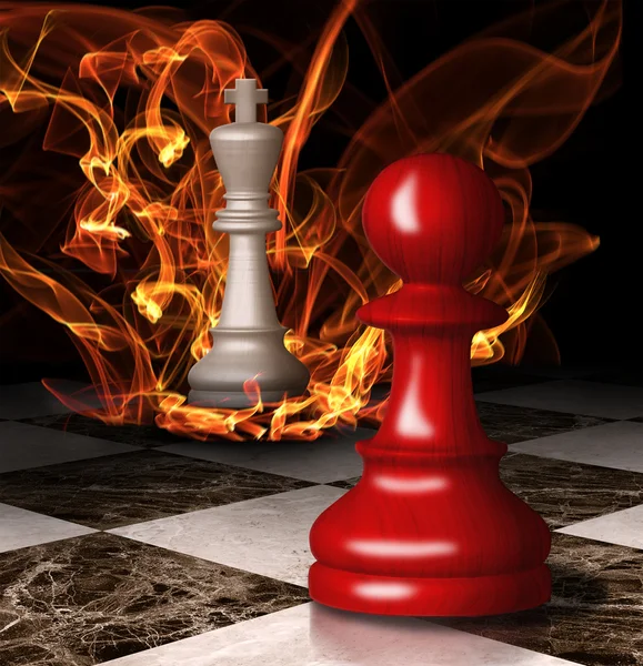O rei do xadrez arde. Gráfico de conceito . — Fotografia de Stock