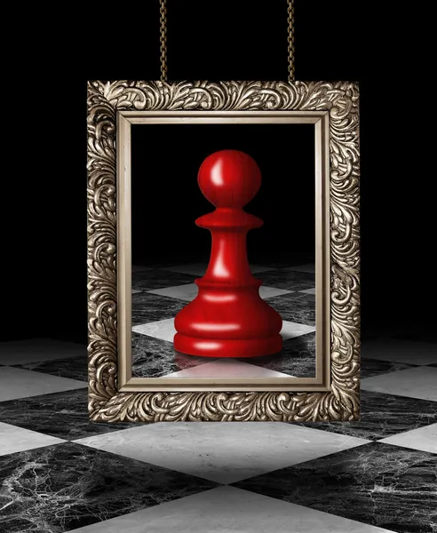 Chess pawn on golden frame — Stock Photo, Image