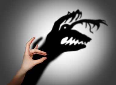 Fear, fright, shadow on the wall clipart