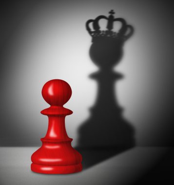 Chess pawn with the shadow of a king clipart