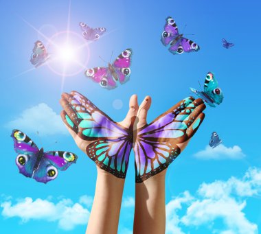 Hands and butterflys clipart