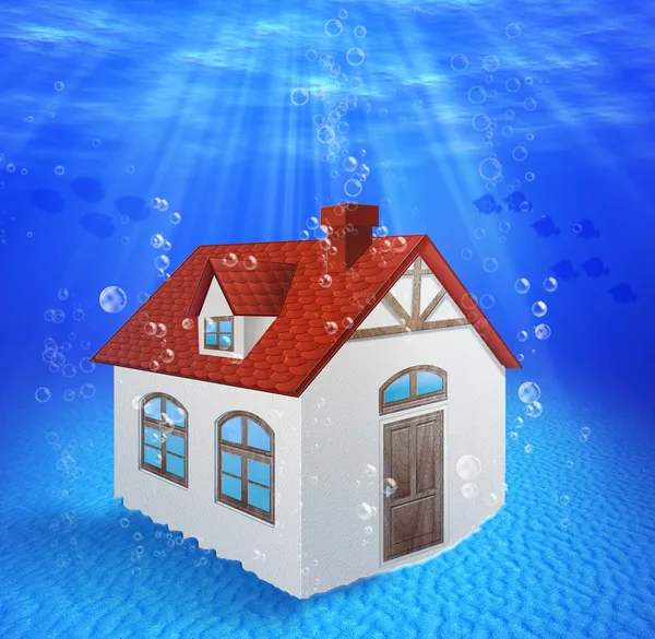 Versunkenes, unter Wasser stehendes Haus. — Stockfoto