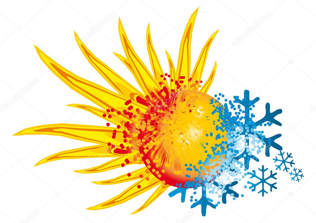 Logo hot and cold with an explosion of fire and ice