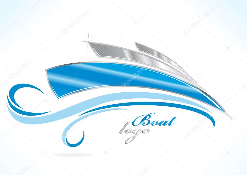 Business boat logo with blue waves