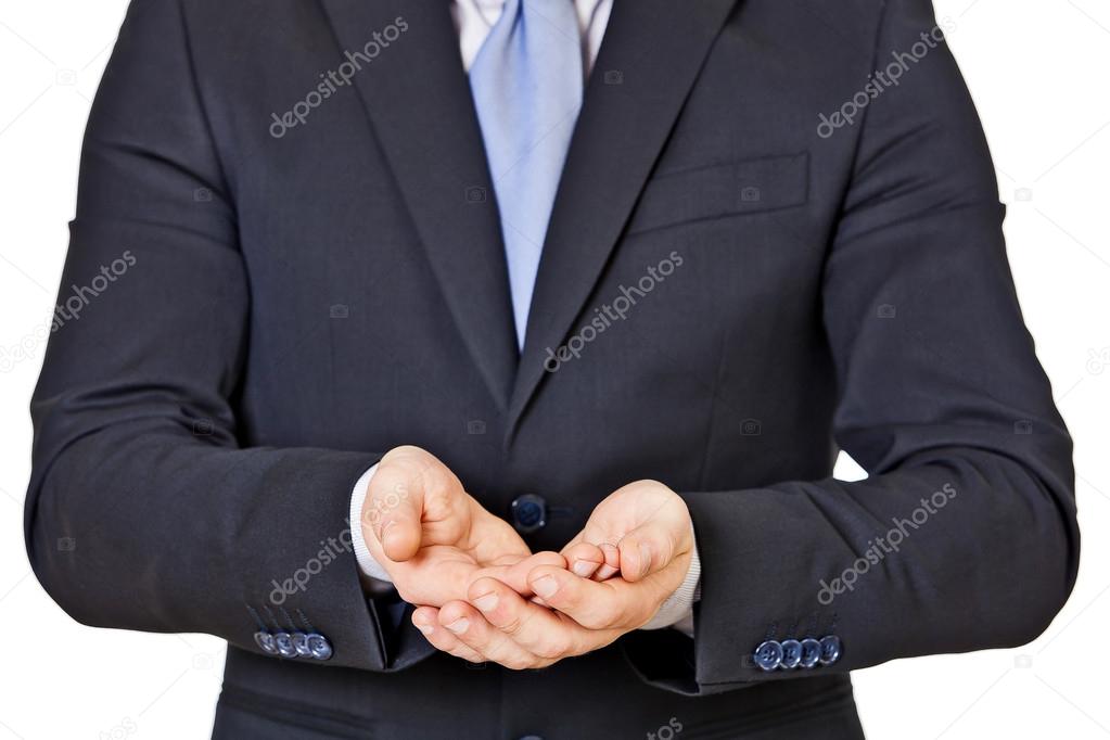 Businessman cupped hands