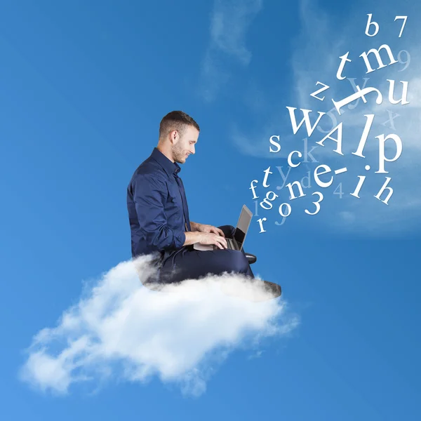 Businessman works over a cloud — Stock Photo, Image