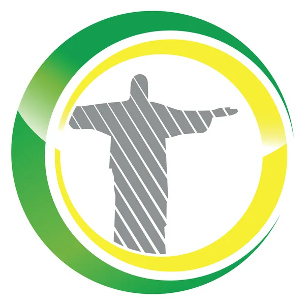 巴西国旗与基督和黄色绿色圆圈 — 图库矢量图片