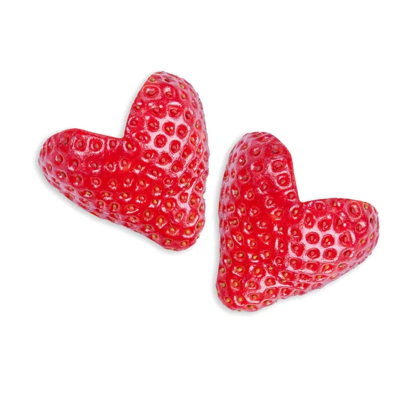 Dvě jahody ve tvaru srdce — Stock fotografie