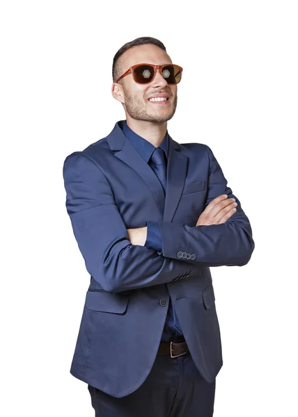 Denkender eleganter Geschäftsmann mit Sonnenbrille — Stockfoto