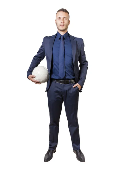 Homme d'affaires avec ballon de football — Photo