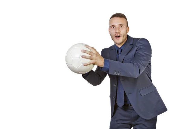 Homem de negócios com futebol bal — Fotografia de Stock