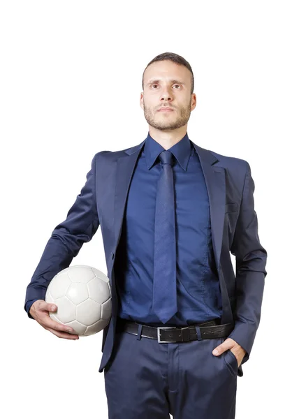 Homem de negócios com futebol bal — Fotografia de Stock