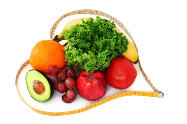 Ovoce a zeleninu v srdci pásky — Stock fotografie