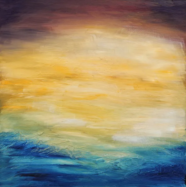 Tramonto astratto sull'acqua. Pittura ad olio su tela . — Foto Stock