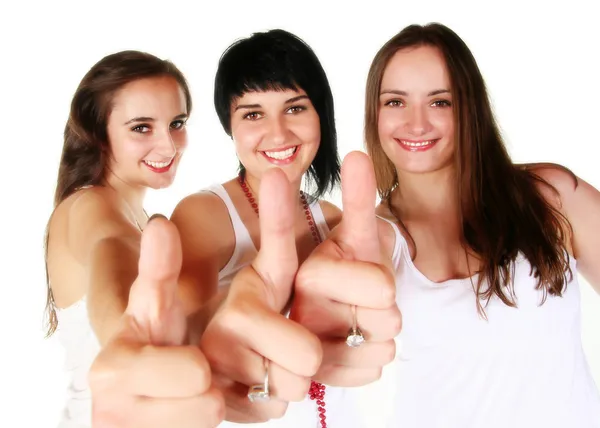 Three beautiful girls with thumbs up — Stock Photo, Image