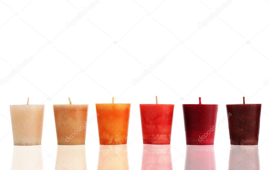 Colorful candles in a row.