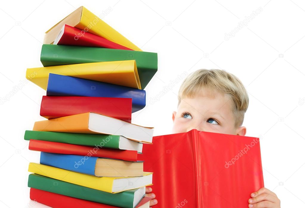 Happy child with books