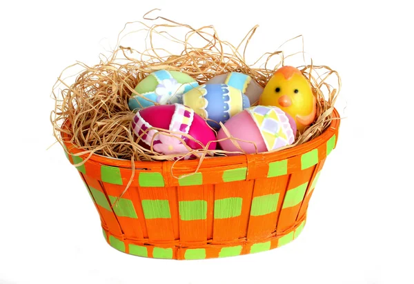 Easter eggs in a basket — Stock Photo, Image